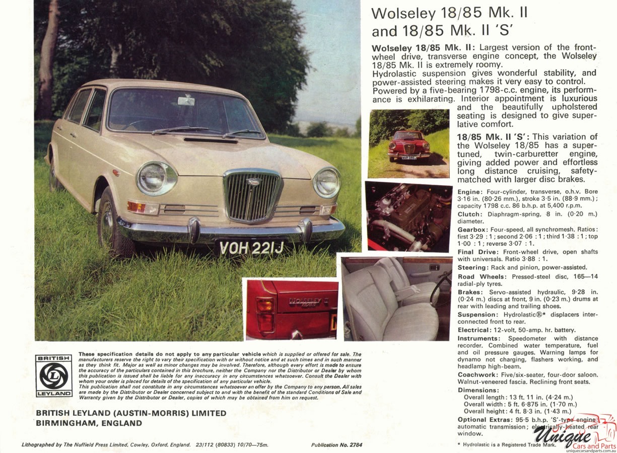1970 Wolseley Model Range Brochure Page 1